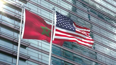 Morocco Flag VS Flag of USA Stock Footage 343592206