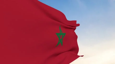 Morocco Flag Waving In Blue Sky Side View Stock Footage 240651691
