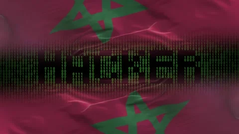 Morocco flag - Waving flag on matrix binary code background Stock Footage 321420400