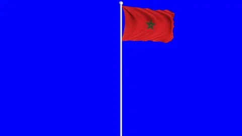 Morocco Flag Waving Fluttering on Wind Loopable Green Blue Screen Matte Video stock 77576020