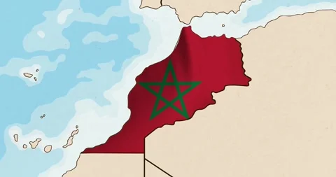 The morocco flag waving inside the country on a world map Stock Footage 339033308