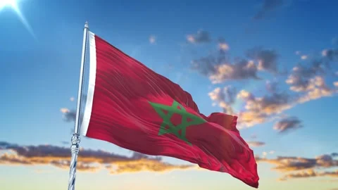 Morocco flag Waving Realistic With Sky Stock Footage 293004645