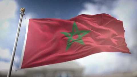 Morocco Flag Waving Slow Motion 3D Rendering Blue Sky Background - Seamless.. Stock Footage 75432206