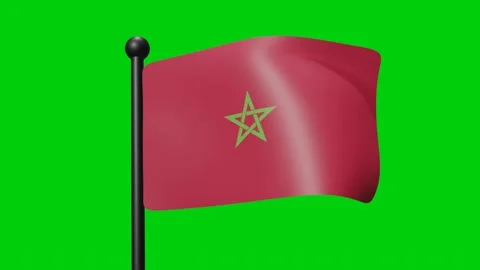 Morocco Flag Waving in Slow Motion on the green background. 3D Render Flag... Stock Footage 230912255