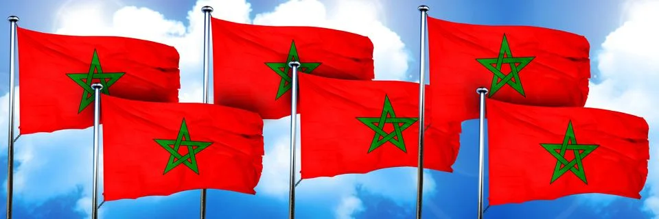 Morocco flags, 3D rendering, on a cloud background Illustrazione stock