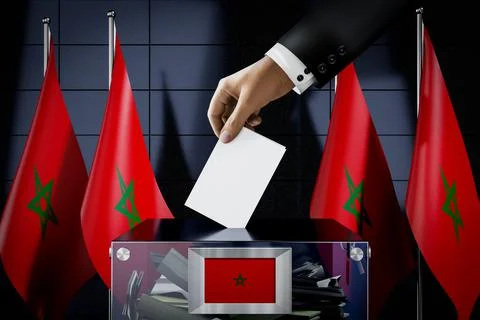 Morocco flags, hand dropping ballot card into a box Stock-Illustration