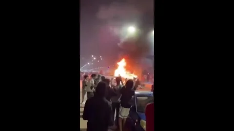 Morocco: Gen Z protest in Morocco escalates as protesters set fire on str... Stock Footage 320797516