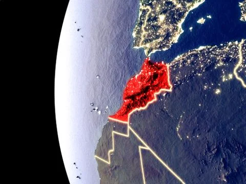 Morocco on globe from space Stock Photos
