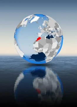 Morocco on globe in water Stock Illustration