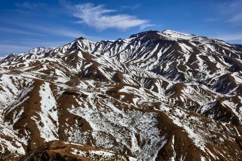 Morocco, High Atlas Mountains. Peak covered by snow. Stock Photos