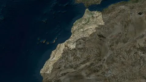 Morocco highlighted on a high resolution satellite map Stock Illustration