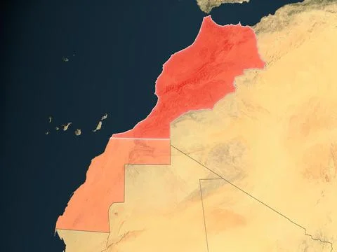 Morocco highlighted on realistic map Stock Illustration