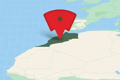 Morocco Location Highlighted on African Map with Flag Icon. 库存插图