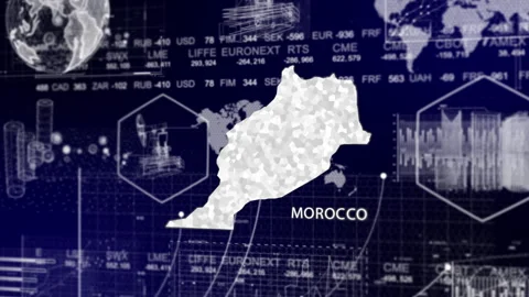Morocco Map Animation Loop | Growth, GDP, Oil Economy &amp; Development Insights Stock Footage 331564375