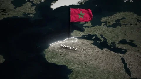 Morocco Map Animation, Waving Morocco National Flag, Glowing Border on World Map 库存影片 333920929