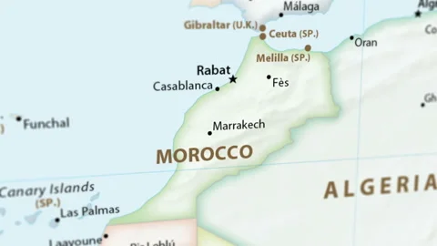 Morocco on a Map with Defocus (4K) Stock Footage 102295149
