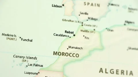 Morocco on a Map (with Defocus) Stock Footage 89715454