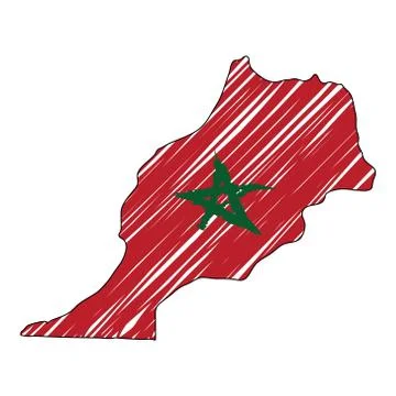 Morocco map hand drawn sketch. Vector concept illustration flag, childrens Stock Illustration