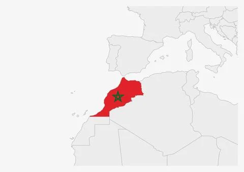 Morocco map highlighted in Morocco flag colors Stock Illustration