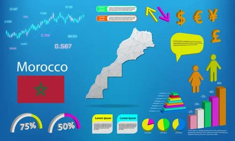Morocco map info graphics - charts, symbols, elements and icons collection. D Stock Illustration
