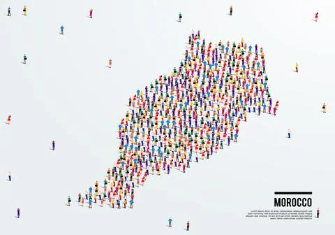 Morocco Map. Large group of people form to create a shape of Morocco Map. Stock Illustration
