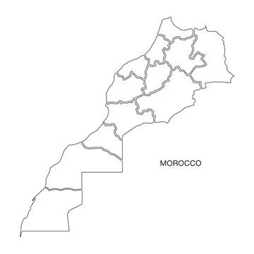 Morocco Map Outline with Regions on White Background Stockillustratie