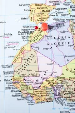 Morocco map with red pin Stock Photos
