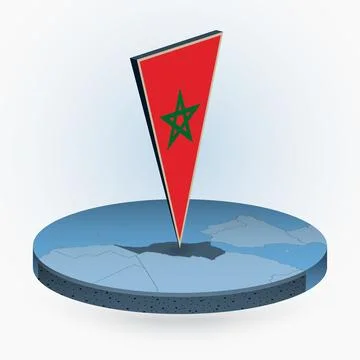 Morocco map in round isometric style with triangular 3D flag of Morocco Stock Illustration