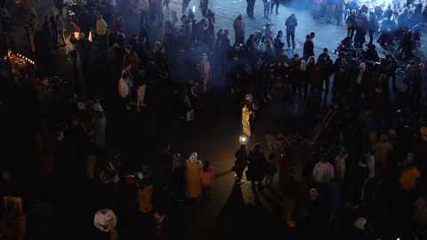 MOROCCO - MARRAKECH JAN 2019: Night view of Djemaa el Fna, a square and market Stock Footage 102917891