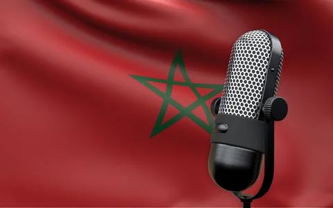 Morocco national flag with microphone composition of voice of truth debate in Stock Illustration