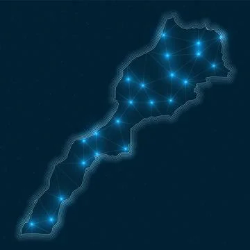 Morocco network map. Abstract geometric map of the country. Digital connect.. Stock Illustration
