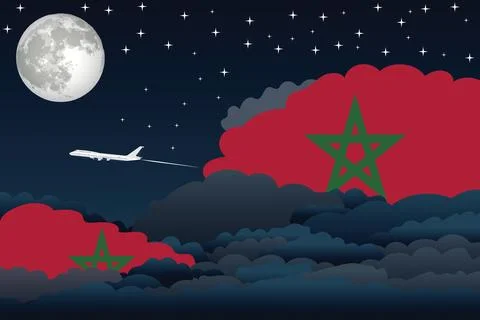 Morocco Night Clouds Airplane Vector Illustration Stock Illustration