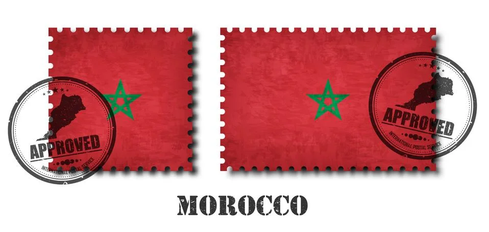 Morocco or moroccan flag pattern postage stamp with grunge old scratch textur イラスト素材