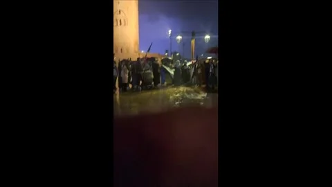 Morocco: People in Marrakesh protest the continued closure of Al-Aqsa Mos... Stock Footage 331506766