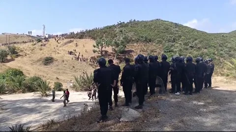 Morocco says 148 migrants intercepted near Ceuta border, Castillejos, MA - 15 Au Stock Footage 342351872