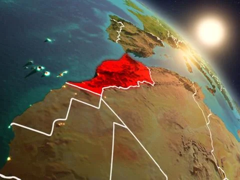 Morocco from space during sunrise Illustrazione stock