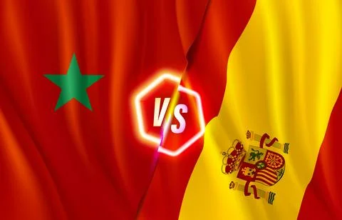 Morocco versus Spain game score table template. 3d vector illustration with.. Stock Illustration