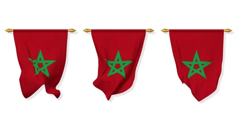 Morocco Wall Hanging Flag Waving in the Wind, 3D Rendering Stock Footage 229840416