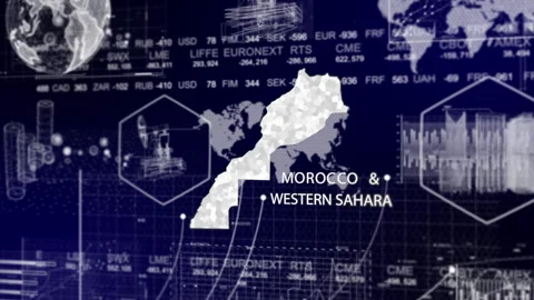 Morocco &amp; western Sahara Guinea Map Animation Loop | Growth, GDP, Oil Economy &amp; Stock Footage 331564371