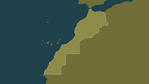 Morocco with Western Sahara map - solid. Regions. Pattern. Labels Stock Footage 322659366