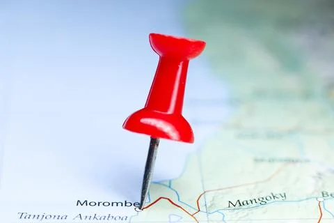 Morombe, Madagascar pin on map Stock Photos