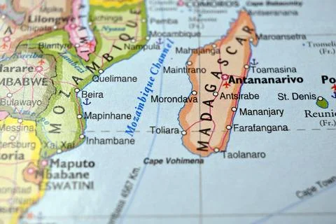 Morondava Madagascar Macro World Map Defocused Bokeh Background Close Up Ge.. Foto stock