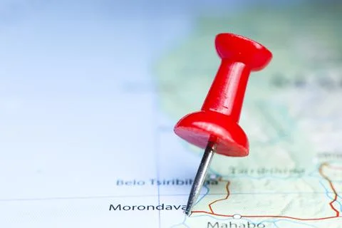 Morondava, Madagascar pin on map Stock Photos