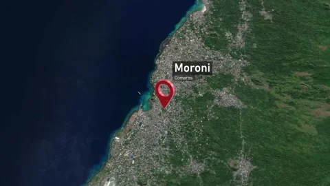 Moroni City Map Zoom (Comoros) from Space to Earth Video stock 274828000