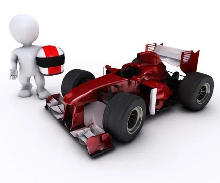 Morph man with open wheeled racing car Illustrazione stock