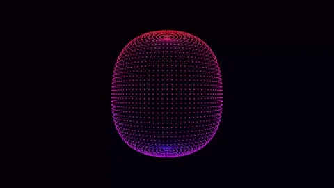 Morphing 3d particle sphere animation, glowing red purple digital dot grid,.. Video stock 342365896