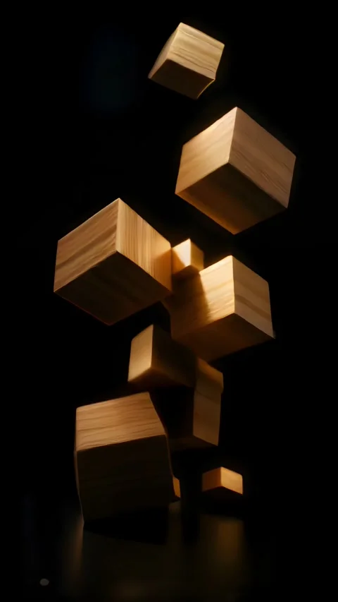 Morphing and moving wooden 3d cubes Stock Footage 279144884