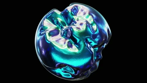 Morphing blue iridescent alien alloy sphere looping 3D animation with alpha Stock Footage 205843067
