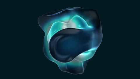 Morphing Cool Toned Liquid Blob with Glowing Cyan Highlights Video stock 343749438