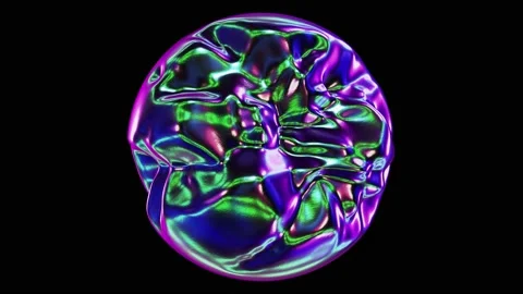 Morphing green and violet alien alloy sphere looping 3D animation with alpha Video stock 205842917